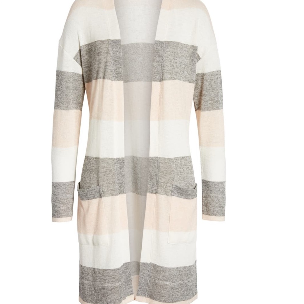 Open stripe cardigan w/pockets!